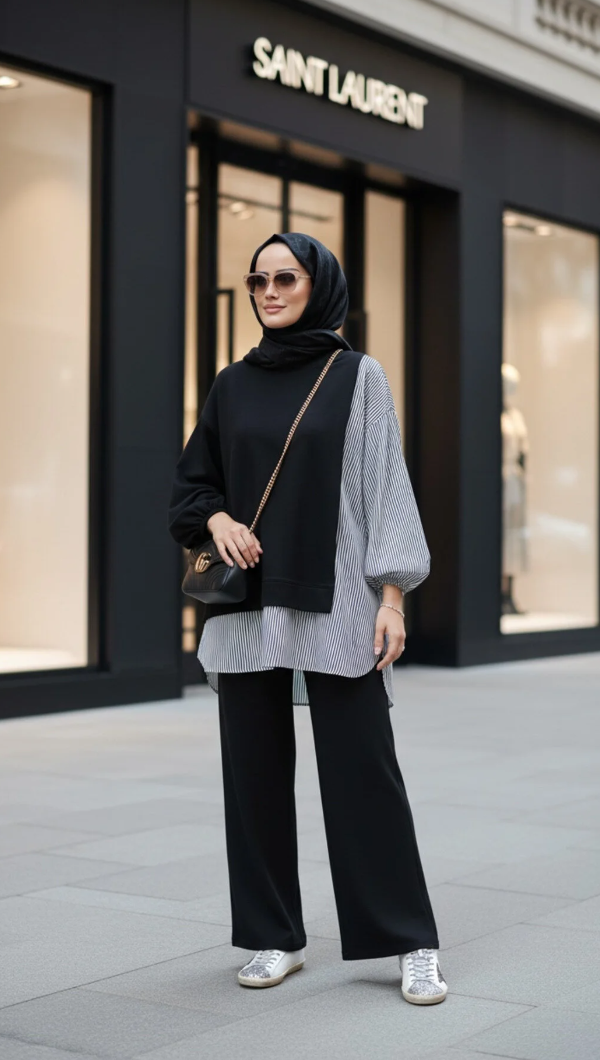 ASEL FASHİON طقم حجاب نسائي من خط ثنائي قميص بني