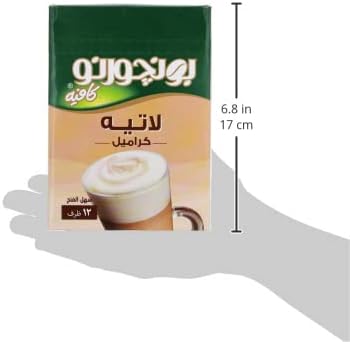 Bonjorno Latte Caramel 18g- 12 sachet / كابتشينو بونجورنو سريع التحضير بطعم الكاراميل-216 غم، مسحوق، عدد 12، كيس