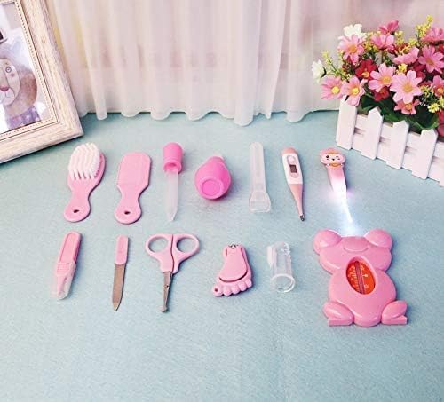 Newborn Grooming Home Use with Carry Bag (Pink) / مجموعة العناية بالطفل فن مومنت مكونة من 13 قطعة/مجموعة مستلزمات العناية الصحية الأساسية لحديثي الولادة للسفر والاستخدام المنزلي مع شنطة حمل من مونف-فين (وردي)