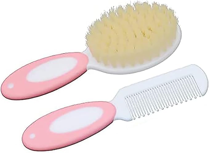 Baby Hair Brush and Comb Set, Baby Brush with Soft Natural Bristles / مجموعة فرشاة ومشط بشعيرات طبيعية ناعمة للأطفال