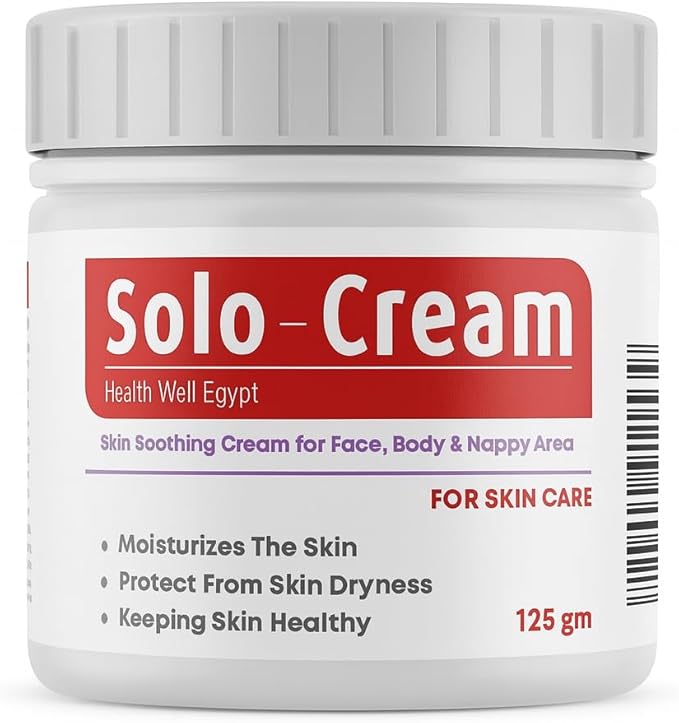 Solo-Cream Protective Soothing  – (125 gm) / كريم حماية وتهدئة لبشرة الأطفال والبالغين يحتوي على أكسيد الزنك وصبار الألوفيرا وزيت الزيتون وفيتامين اي لتهدئة وحماية وترطيب البشرة الجافة أو المتهيجة، بوزن 125 جم من سولو كريم
