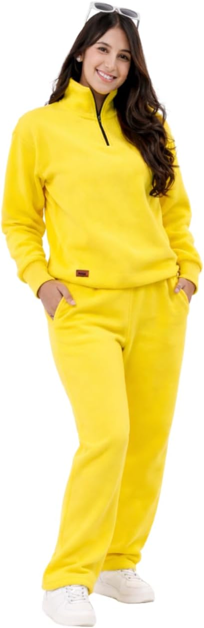 Women's Mom & Me Plain Tracksuit Set, Quarter Zip Pullover and Pants / طقم بدلة رياضية سادة للنساء من موم اند مي، بلوفر بسوستة قصيرة وبنطلون