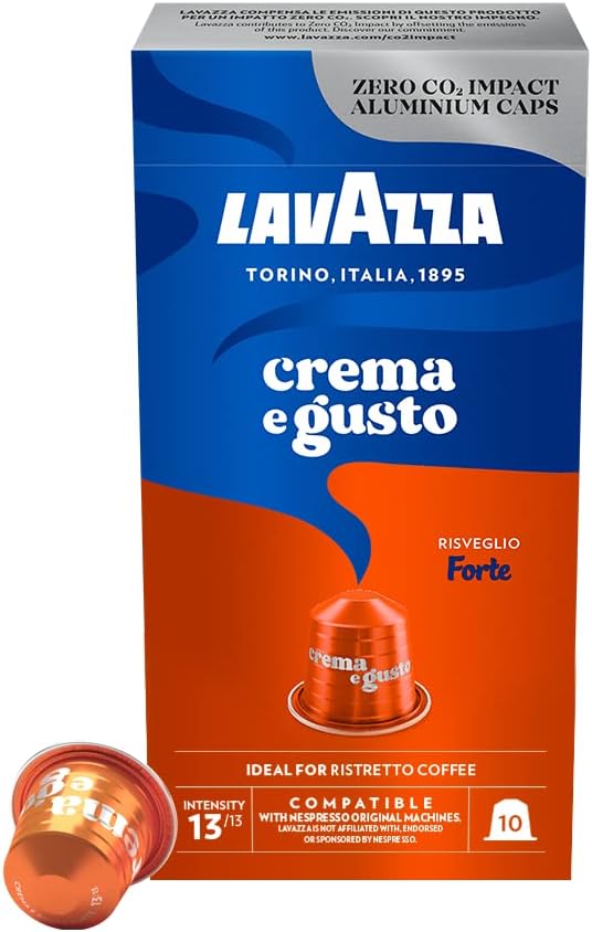 Lavazza Crema e Gusto Forte 10 Capsules Intensity 13 ideal for Ristretto / كبسولات كريما اي غوستو فورتي من لافازا، 10 كبسولات كثافة 13 مثالية لريستريتو