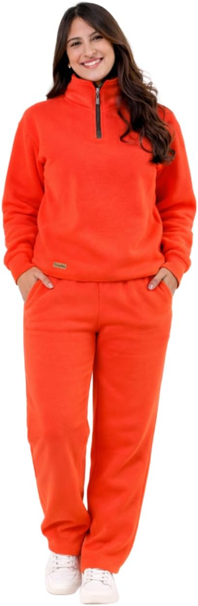 Women's Mom & Me Plain Tracksuit Set, Quarter Zip Pullover and Pants / طقم بدلة رياضية سادة للنساء من موم اند مي، بلوفر بسوستة قصيرة وبنطلون