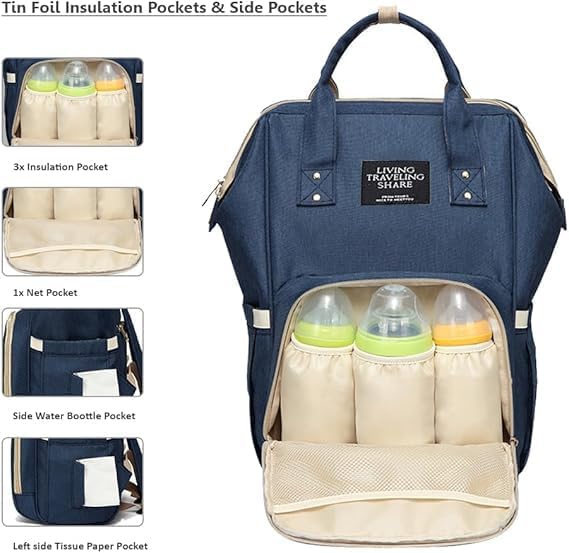 Mommy Backpack Practical and Comfortable / حقيبة ظهر مامي عملية ومريحة – للحفاظ على متعلقات البيبي بتصميم عصري مقاوم للماء مع جيب أمامي للحفاظ على الببرونة دافئة من BAGHERA STORE