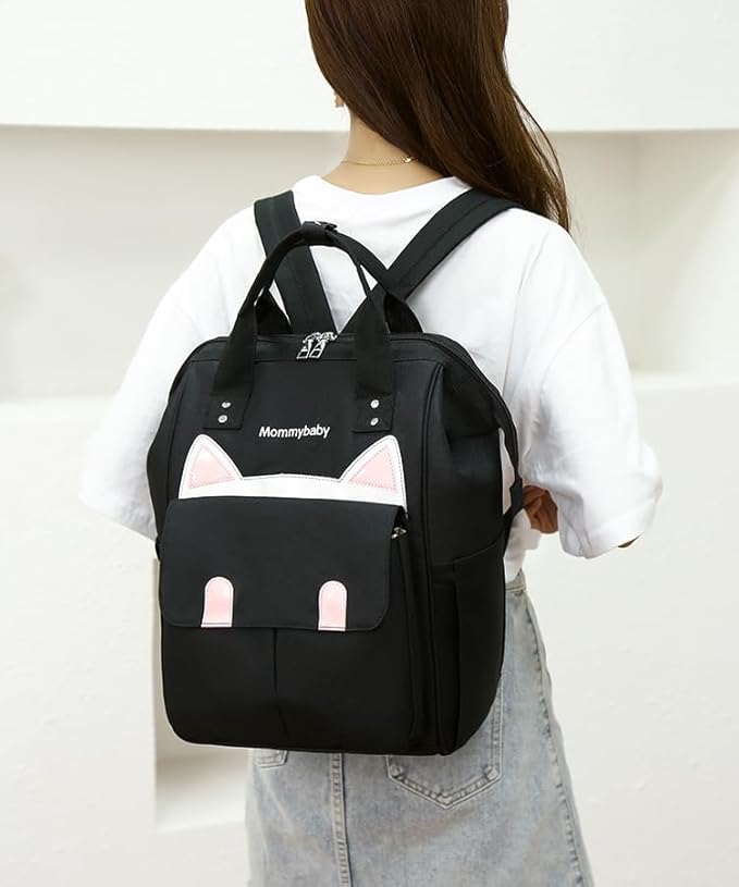 WAYFARE Luxury Diaper Backpack –  / شنطة ظهر للحفاضات، شنطة أطفال مقاومة للماء بتصميم أذن قطة، شنطة ظهر للسفر بسعة كبيرة للأمهات والآباء، منظم متعدد الوظائف للأساسيات من وايفير