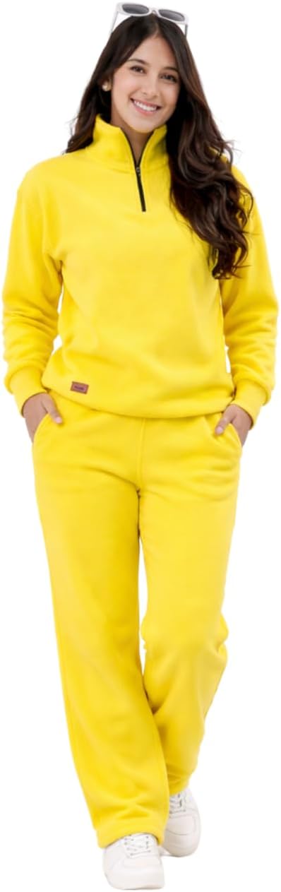 Women's Mom & Me Plain Tracksuit Set, Quarter Zip Pullover and Pants / طقم بدلة رياضية سادة للنساء من موم اند مي، بلوفر بسوستة قصيرة وبنطلون