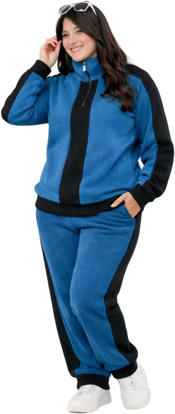 Women's Matchy Mom & Me Strip Tracksuit Set, Quarter Zip Pullover and Pants / طقم بدلة رياضية نسائية ماتشي موم اند مي ستريب بلوفر بسوستة ربع وبنطلون