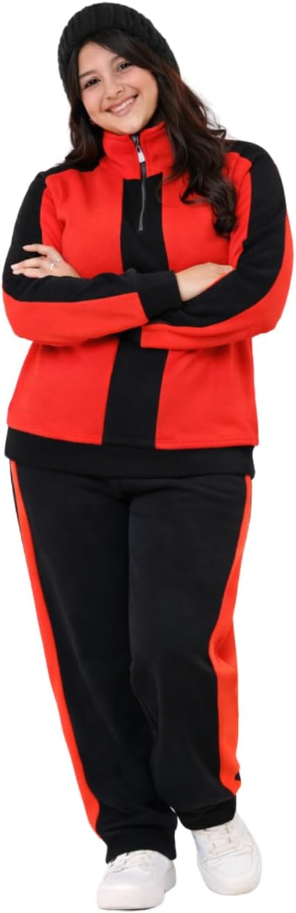 Women's Matchy Mom & Me Strip Tracksuit Set, Quarter Zip Pullover and Pants / طقم بدلة رياضية نسائية ماتشي موم اند مي ستريب بلوفر بسوستة ربع وبنطلون