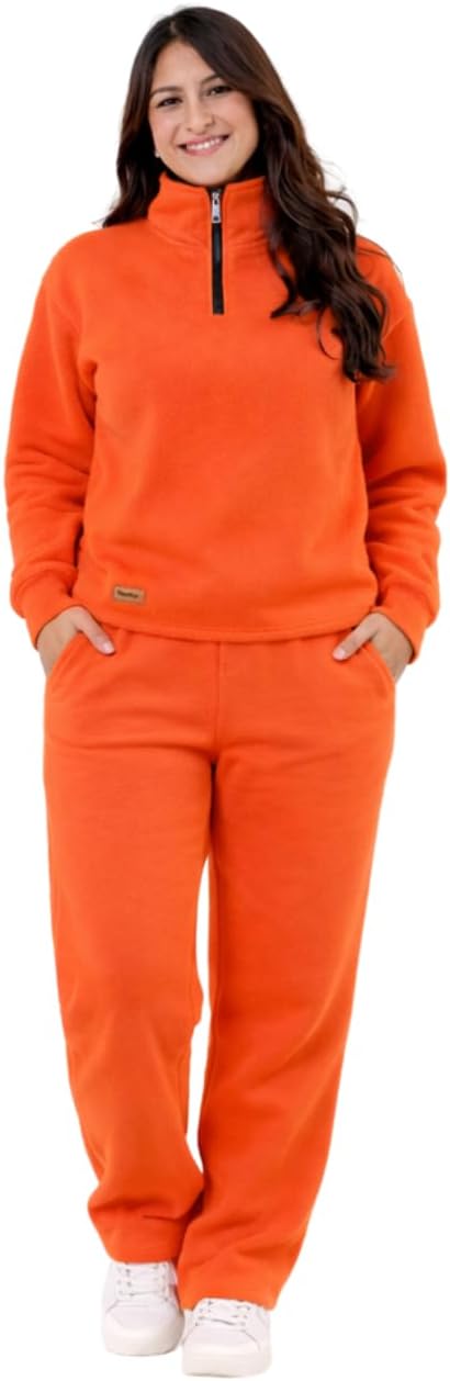 Women's Mom & Me Plain Tracksuit Set, Quarter Zip Pullover and Pants / طقم بدلة رياضية سادة للنساء من موم اند مي، بلوفر بسوستة قصيرة وبنطلون