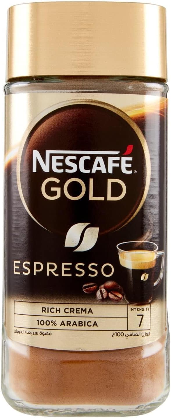 NESCAFÉ gold espresso Italian instant coffee, rich crema,100% arabica, 100g / قهوة اسبريسو سريعة التحضير من نسكافيه، كريمة غنية، 100% ارابيكا، برطمان 100 غرام