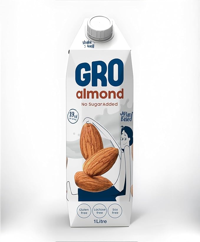 Gro Almond Milk Lactous,gluten, sugar free 1L, Package May Vary / حليب اللوز جرو خالي من اللاكتوز والغلوتين والسكر 1 لتر، قد تختلف العبوة