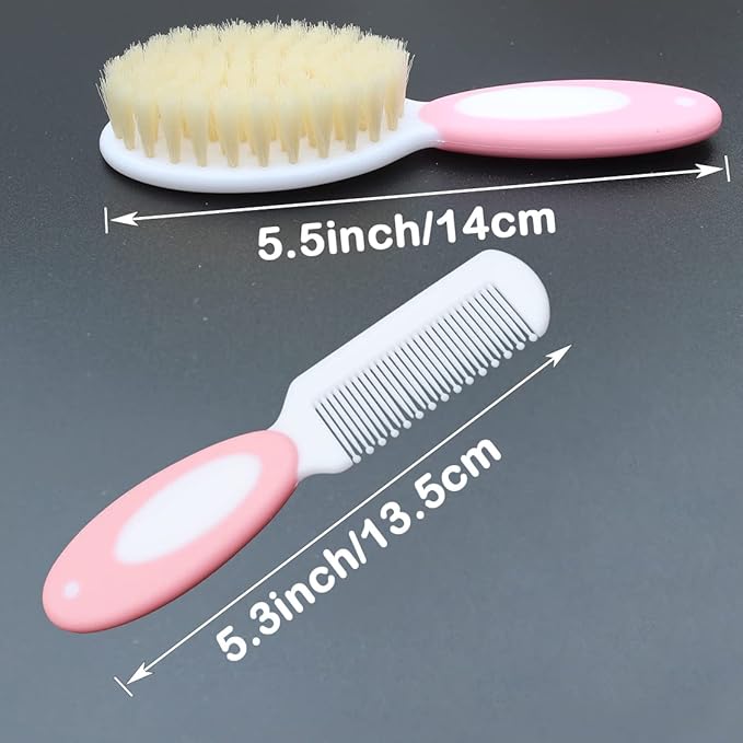 Baby Hair Brush and Comb Set, Baby Brush with Soft Natural Bristles / مجموعة فرشاة ومشط بشعيرات طبيعية ناعمة للأطفال