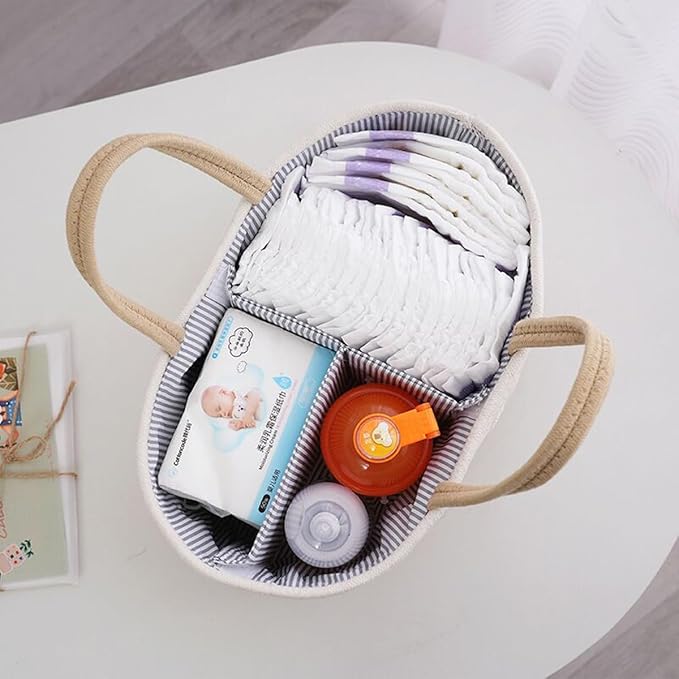 Uand Home Diaper Caddy Organizer - Cotton Rope Basket for Nursery Storage, Changing Table Bin (Brown) / سلة تنظيم حفاضات منزلية مصنوعة من الحبال القطنية لتخزين حفاضات ومناديل ومستلزمات الأطفال من يو اند هوم - (لون بني)