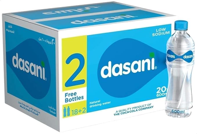Dasani Water Bottle Package, 18 Pieces with 2 Extra Pieces - 600 ml / كرتونة زجاجات مياه من دساني، 20 قطعة - 600 مل، داسـاني، ملليلتر