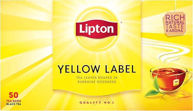 Lipton Yellow Label Black Tea with sun dried tea leaves, Classic, for a Rich Natural Taste, 50 Tea Bags / شاي اسود العلامة الصفراء من ليبتون - 50 كيس شاي