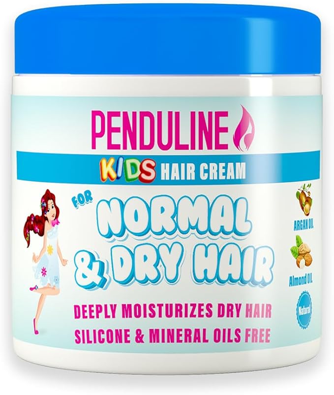 Penduline Kids Hair Cream | Dry & Normal Hair | 250 Ml / كريم من بندولين للشعر الجاف والعادي، 250 مل، مرطب ومهدئ للشعر، يحتوي على الصبار وزيت اللوز وزبدة الكاكاو وزيت الأرغان، آمن للأطفال ومقاوم للتشابك