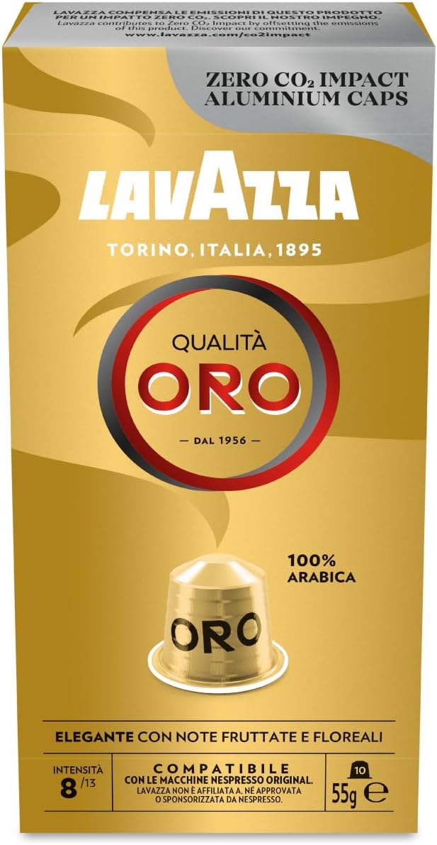 Lavazza Qualita Oro Compatible Capsules With Nespresso 10 Capsules / كبسولات كواليتا اورو متوافقة مع نسبريسو من لافازا، 10 كبسولات