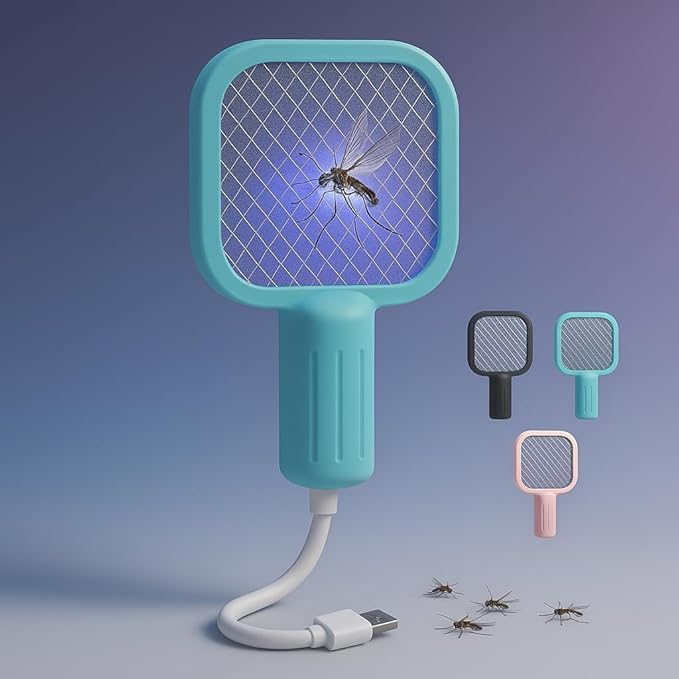 تيكزون مضرب صاعق بعوض كهربائي - صاعق ذباب قابل لاعادة الشحن بمنفذ USB مع شبكة عالية الجهد - قاتل حشرات محمول باليد للبعوض والذباب والحشرات - امن وخفيف الوزن (الوان متنوعة)