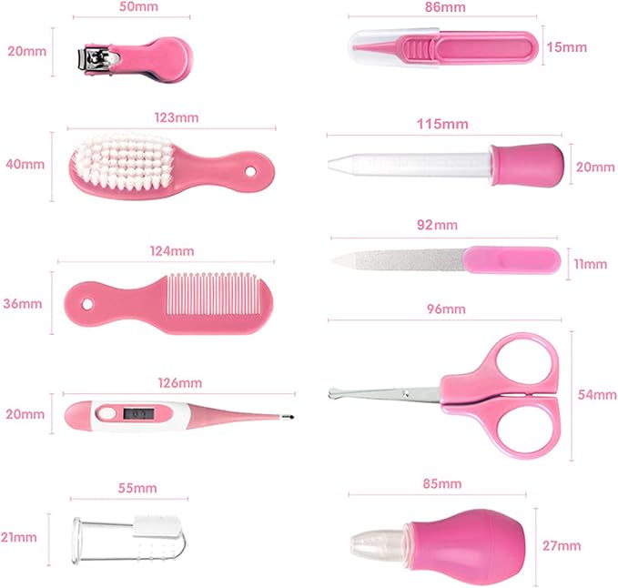 Baby Grooming Kit Newborn, Infant Toddler Healthcare & Grooming / مجموعة العناية اليومية الأساسية للأطفال حديثي الولادة من ام كيه ان زوم، أدوات أظافر محمولة مع شنطة تخزين والعناية الصحية الشخصية، 10 قطع، شفاف
