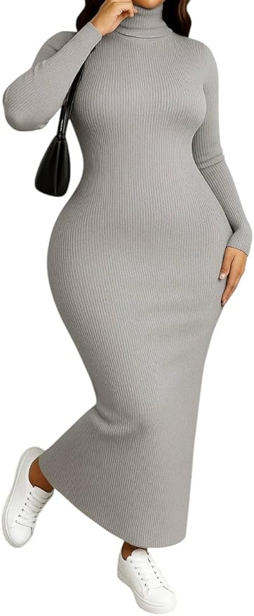 Miza Winter Knitted Long Dress High Neck, Multi Color, Elegant Long Basic One Size Stretch Dress for Girls and Women / ميزا فستان شتوي طويل محبوك، رقبة عالية، متعدد الألوان، تصميم بيزك طويل أنيق مقاس واحد مطاط للبنات والنساء