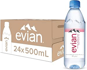 Evian Mineral Water, Naturally Filtered Drinking Water, 50cL Bottled Water Crafted by Nature, Case of 24 x 50 cL Evian Water Bottles / زجاجة مياه معدنية 500 مل من افيان