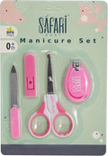 Safari baby nail care kit scissor, clippers and nail file pink 4 piece / مجموعة العناية باظافر الاطفال من سفاري مكونة مقص وقصافة ومبرد اظافر لون بينك 4 قطع، زهري، سافارى , عدد 1