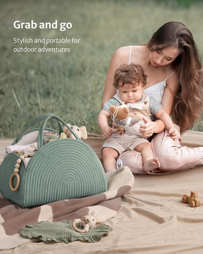 Blissful Diary Baby Diaper Caddy Organizer / منظم حفاضات قطن ولجميع مستلزمات الطفل شنطة كبيرة لحفاضات الأطفال حديثي الولادة للأولاد والبنات هدية رائعة لحفلة المولود الجديد من بليسفول دياري، لون أخضر (Roman Green)