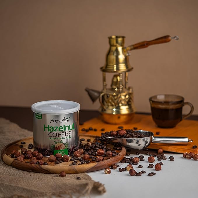 ابو عوف قهوة بالبندق - 200 غرام، أجود حبوب القهوة، تحميص متوسط، زبدة كريمية وبندق وشوكولاتة، قهوة سريعة التحضير برائحة خاصة