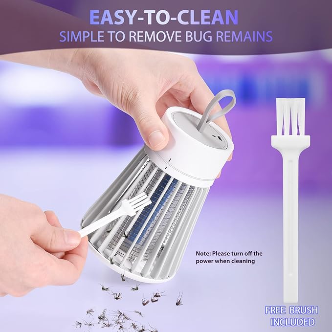 صاعق حشرات كهربائي للأماكن الداخلية والخارجية من ليوفي، مصيدة بعوض بإضاءة LED وضوء أرجواني، قاتل بعوض محمول للتخييم ببطارية تصل إلى 6 ساعات مع شبكة أمان (رمادي)