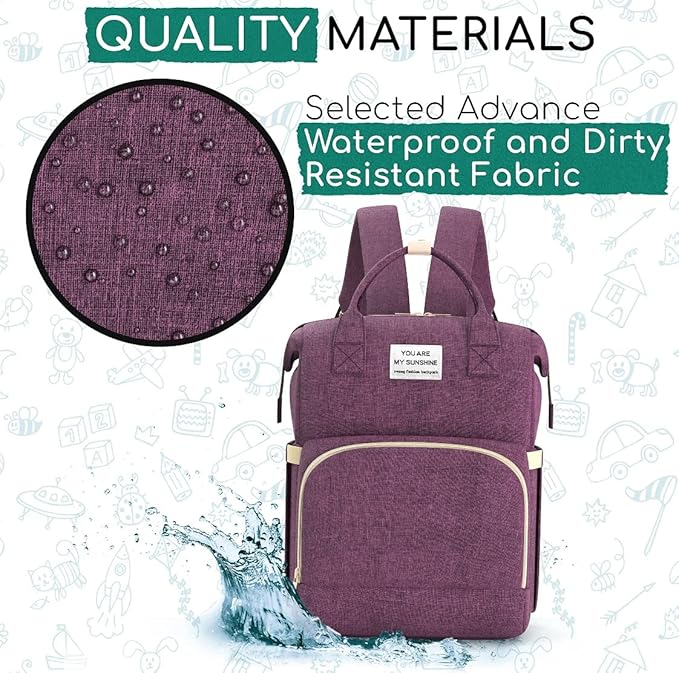 Multifunctional 3 in 1 Diaper Bag with Changing Station | Diaper Bag Backpack with Bassinet | Travel Baby Bed, Purple, / شنطة حفاضات متعددة الوظائف 3 في 1 مع مسند لتغيير الحفاضات ظهر للحفاضات سرير اطفال للسفر أرجواني من دوتش ون
