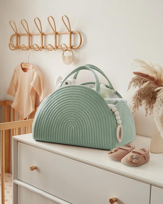 Blissful Diary Baby Diaper Caddy Organizer / منظم حفاضات قطن ولجميع مستلزمات الطفل شنطة كبيرة لحفاضات الأطفال حديثي الولادة للأولاد والبنات هدية رائعة لحفلة المولود الجديد من بليسفول دياري، لون أخضر (Roman Green)