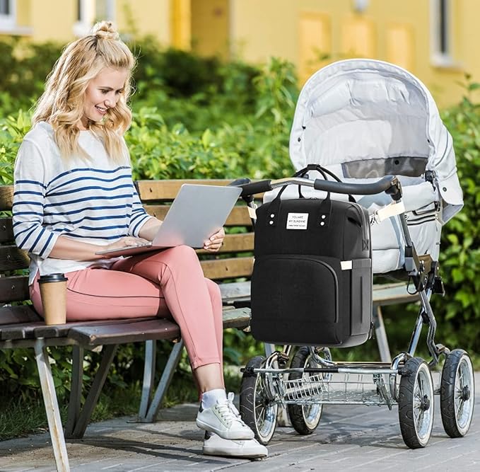 Multifunctional 3 in 1 Diaper Bag with Changing Station Black, / شنطة حفاضات متعددة الوظائف 3 في 1 مع مسند لتغيير الحفاضات، شنطة ظهر للحفاضات وسرير أطفال للسفر