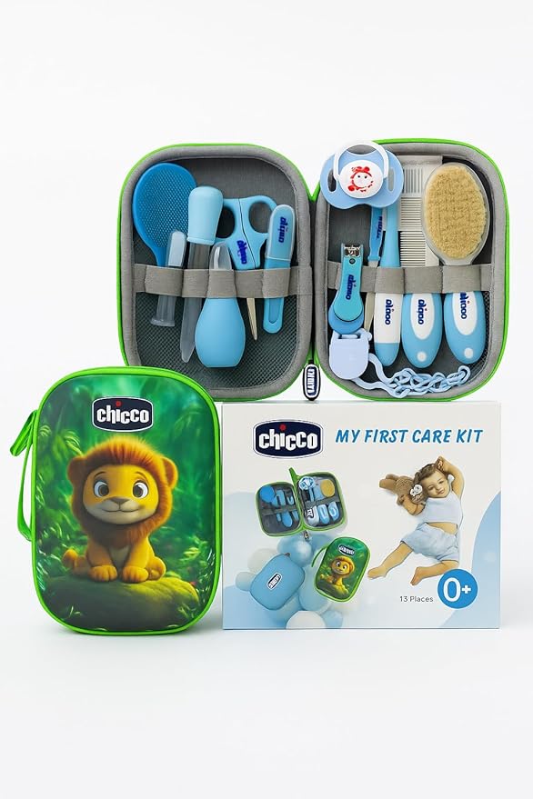 مجموعة العناية بالطفل،مجموعة العناية اليومية الأساسية للأطفال مكونة من 13 قطع مع شنطة تخزين، مجموعة أدوات الأظافر للأطفال حديثي الولادة والعناية الصحية والعناية الشخصية- من Fantastic-Kids-Toys (Green)