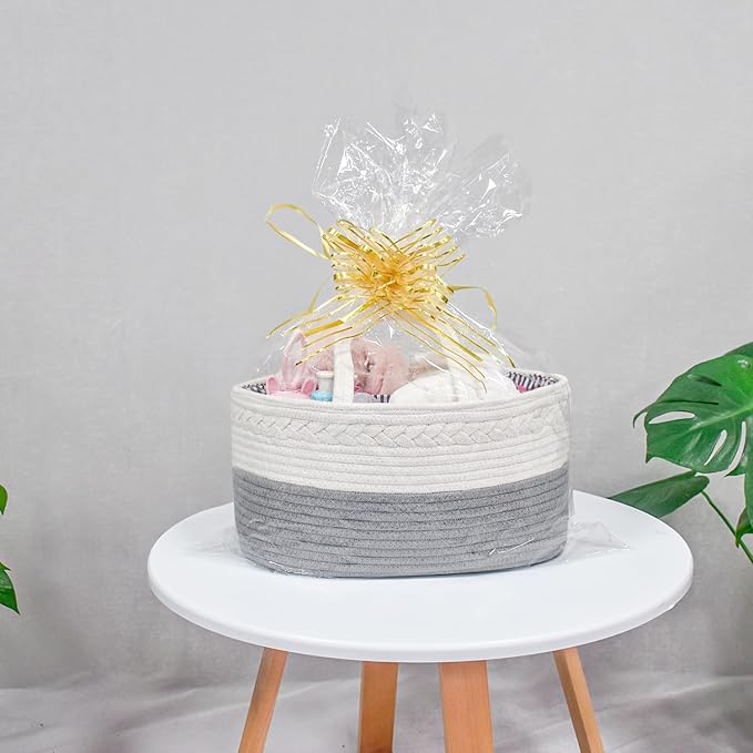 YelaJoy Baby Diaper Caddy,Cotton Rope Diaper Caddy Basket / سلة حفاضات من يلاجوي، بتصميم بسيط، باللون الرمادي، مصنوعة من القطن، متنقلة وقابلة للطي مع فواصل قابلة للإزالة، للسيارة والمنزل