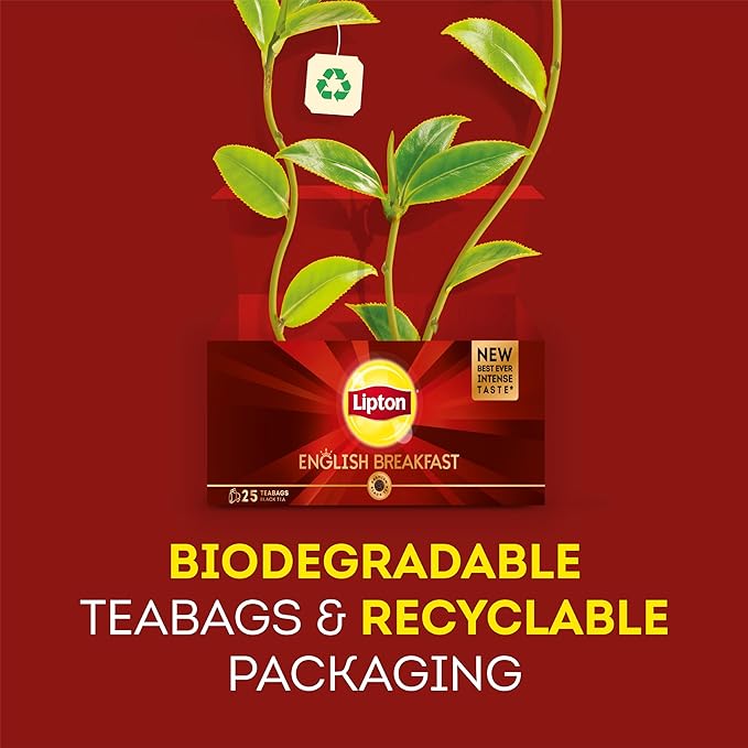Lipton Black Tea, English Breakfast For Bold Taste & Intense Aroma, 25 Teabags / شاي اسود من ليبتون، شاي الافطار الانجليزي لطعم جريء ورائحة مكثفة، 25 كيس شاي