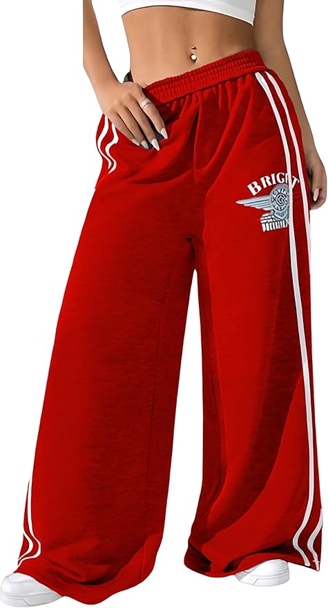 Mizah Elastic High Waist Wide Sweatpants with Side Stripe - Fashion Comfortable Everyday Wear and Sport Pants for Girls and Women / بنطلون رياضي واسع بخصر عالى مطاطي وخطوط جانبية - تصميم عصري مريح للمناسبات اليومية والرياضة للبنات والنساء من ميزة