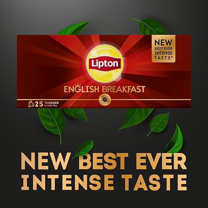 Lipton Black Tea, English Breakfast For Bold Taste & Intense Aroma, 25 Teabags / شاي اسود من ليبتون، شاي الافطار الانجليزي لطعم جريء ورائحة مكثفة، 25 كيس شاي