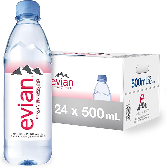 evian natural spring water, 500mL Bottles, 24 Pack / مياه الينابيع الطبيعية من ايفيان، زجاجات 500 مل، 24 عبوة