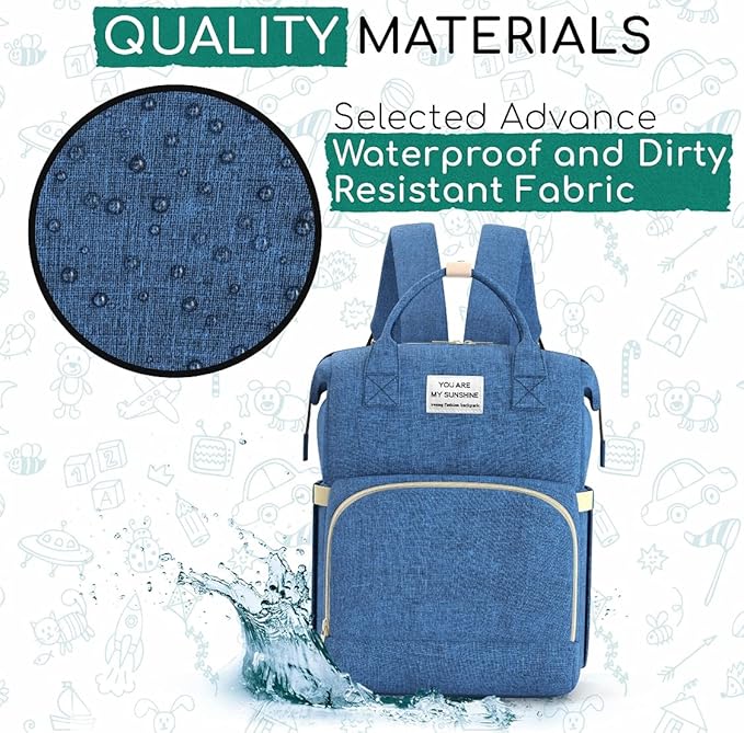 Multifunctional 3 in 1 Diaper Bag with Changing Station | Diaper Bag Backpack with Bassinet | Travel Baby Bed, Light Blue, / حقيبة حفاضات متعددة الوظائف 3 في 1 مع محطة تغيير الحفاضات ظهر للحفاضات سرير اطفال للسفر ازرق فاتح من دوتش ون