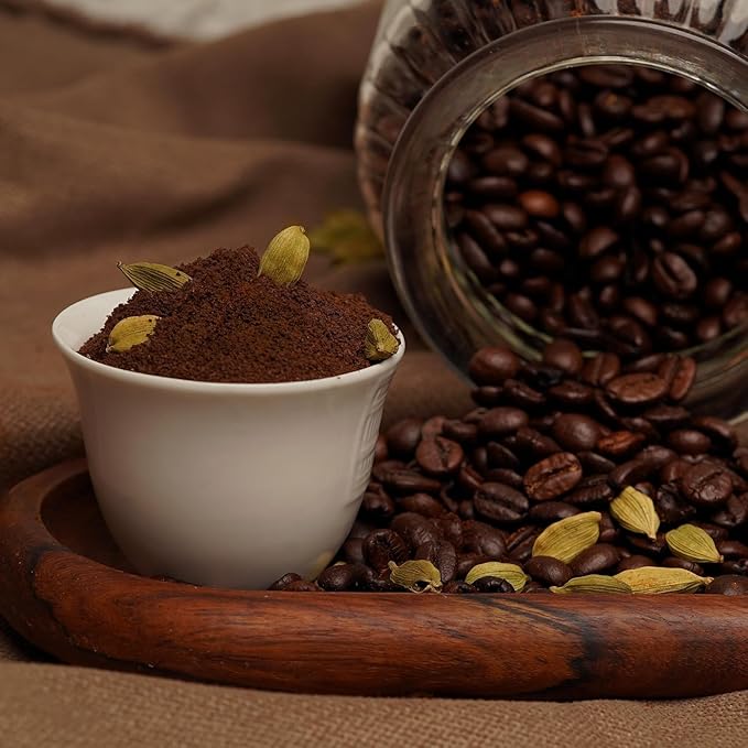 Abu auf Turkish Coffee medium Roast with cardamom 200gm / قهوة تركيية متوسطة التحميص بالحبهان من ابو عوف، 200 جرام، أرض، جعبة