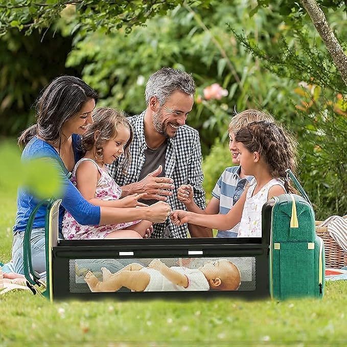 Multifunctional 3 in 1 Diaper Bag with Changing Station | Diaper Bag Backpack with Bassinet | Travel Baby Bed, Green, Large / شنطة حفاضات متعددة الوظائف 3 في 1 مع مسند لتغيير الحفاضات | ظهر للحفاضات سرير اطفال للسفر أخضر من دوتش ون