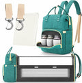 Multifunctional 3 in 1 Diaper Bag with Changing Station | Diaper Bag Backpack with Bassinet | Travel Baby Bed, Green, Large / شنطة حفاضات متعددة الوظائف 3 في 1 مع مسند لتغيير الحفاضات | ظهر للحفاضات سرير اطفال للسفر أخضر من دوتش ون