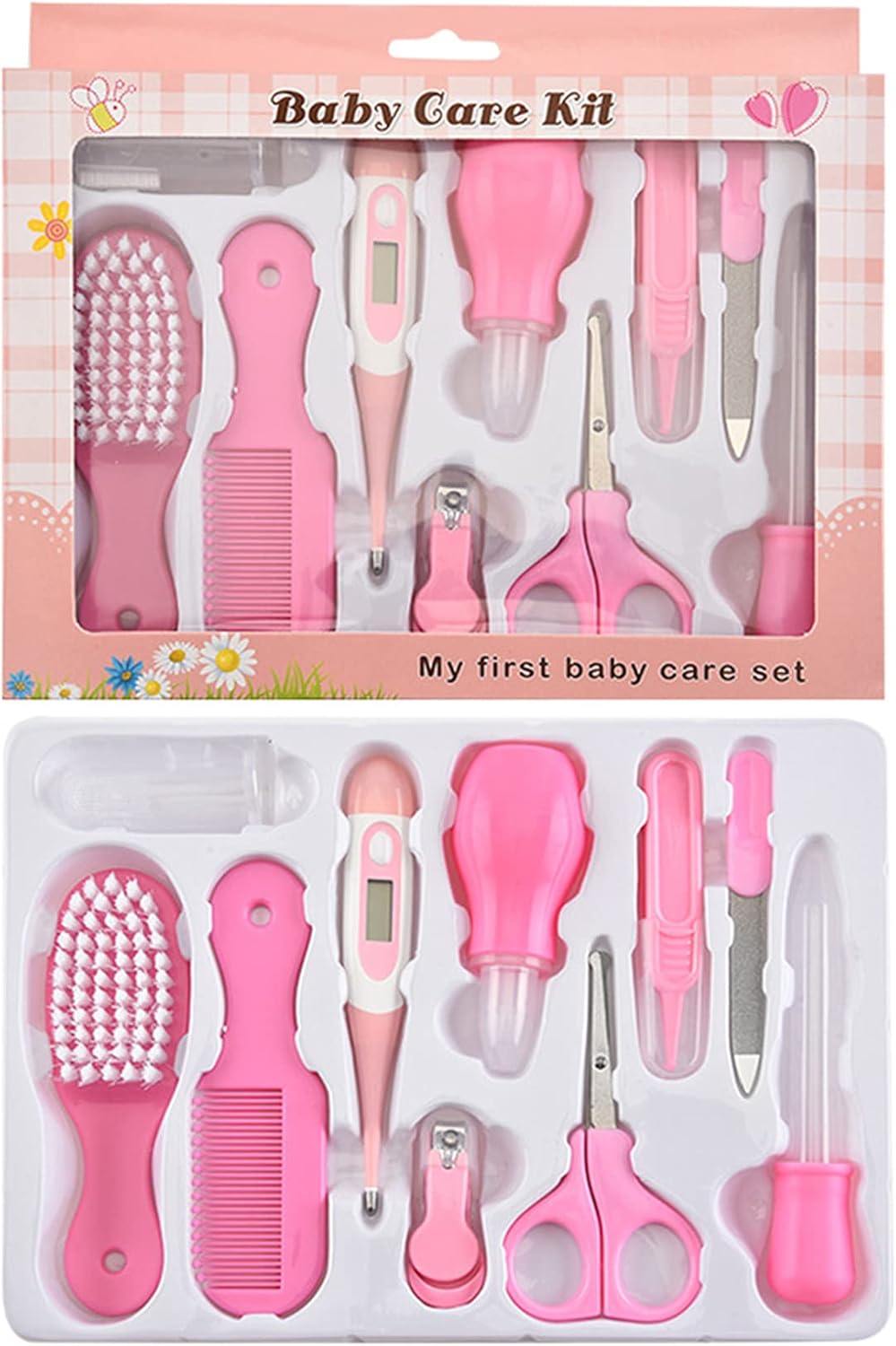 Baby Grooming Kit Newborn, Infant Toddler Healthcare & Grooming / مجموعة العناية اليومية الأساسية للأطفال حديثي الولادة من ام كيه ان زوم، أدوات أظافر محمولة مع شنطة تخزين والعناية الصحية الشخصية، 10 قطع، شفاف
