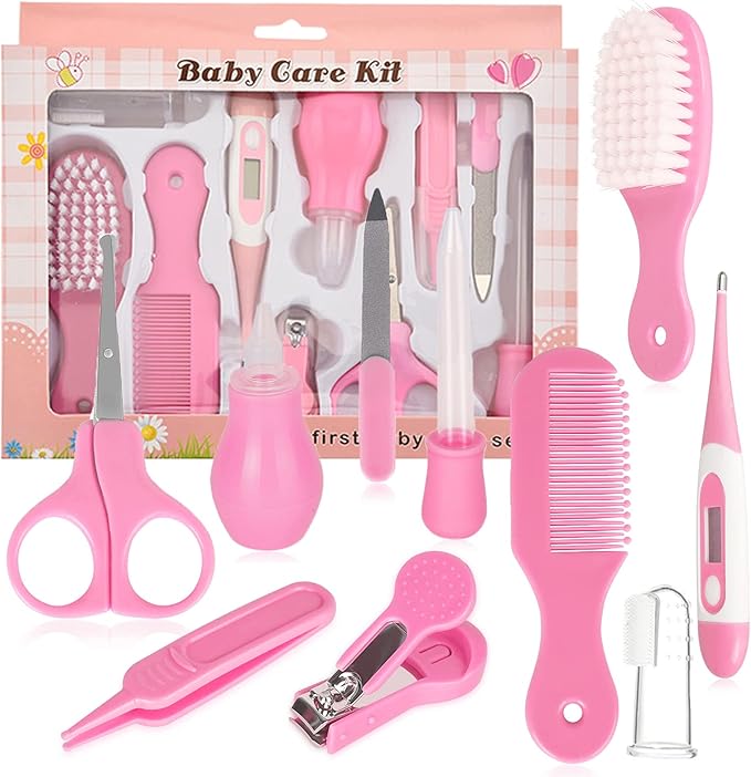 Baby Grooming Kit Newborn, Infant Toddler Healthcare & Grooming / مجموعة العناية اليومية الأساسية للأطفال حديثي الولادة من ام كيه ان زوم، أدوات أظافر محمولة مع شنطة تخزين والعناية الصحية الشخصية، 10 قطع، شفاف