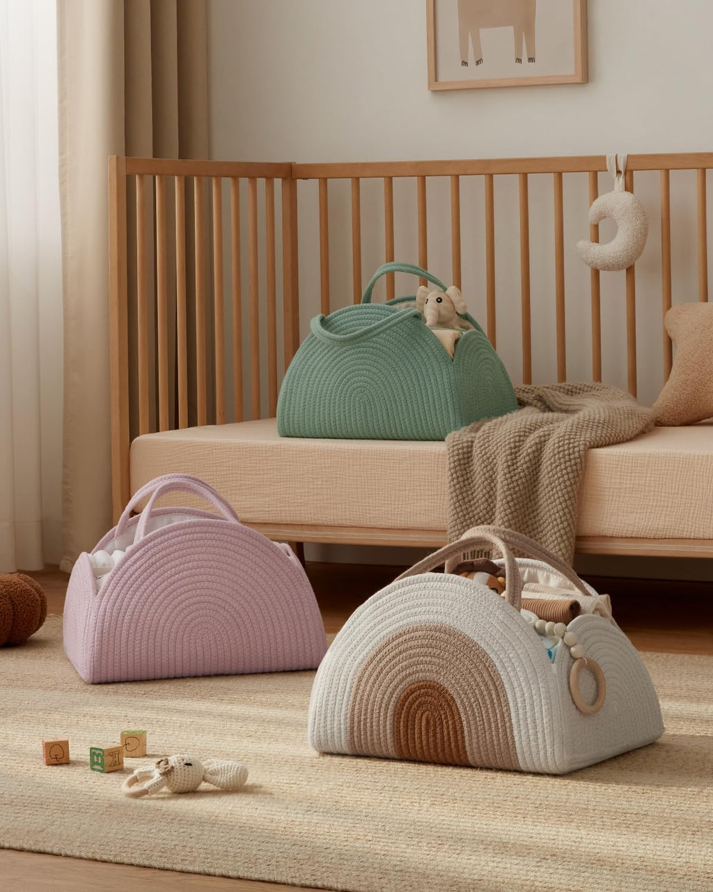 Blissful Diary Baby Diaper Caddy Organizer / منظم حفاضات قطن ولجميع مستلزمات الطفل شنطة كبيرة لحفاضات الأطفال حديثي الولادة للأولاد والبنات هدية رائعة لحفلة المولود الجديد من بليسفول دياري، لون أخضر (Roman Green)