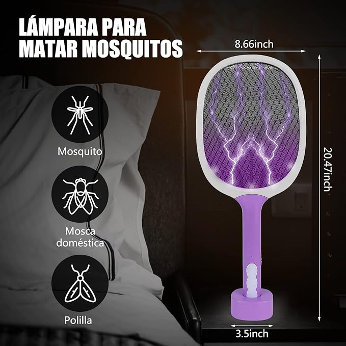 مضرب كهربائي صاعق وطارد للحشرات والبعوض 3 في 1، قاتل حشرات قابل لاعادة الشحن عن طريق USB، مضرب محمول للمطبخ والمنزل والحديقة والخارج من لينيو