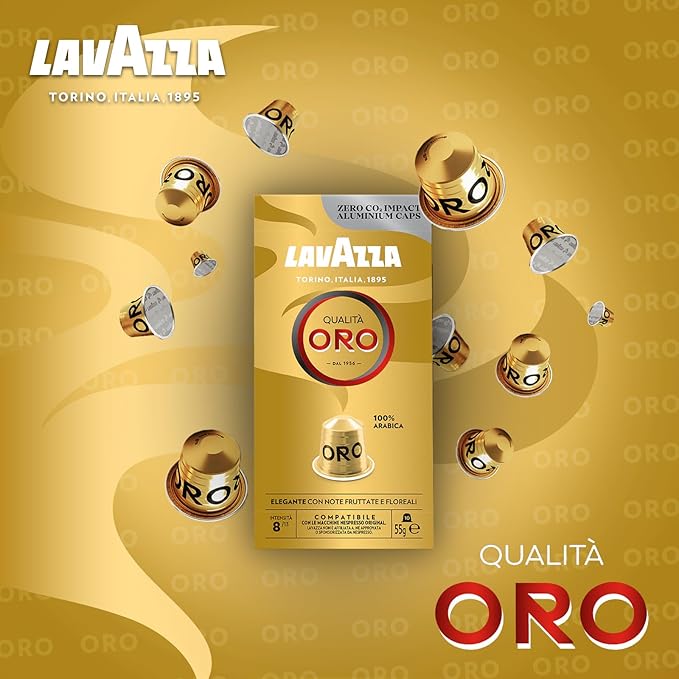 Lavazza Qualita Oro Compatible Capsules With Nespresso 10 Capsules / كبسولات كواليتا اورو متوافقة مع نسبريسو من لافازا، 10 كبسولات