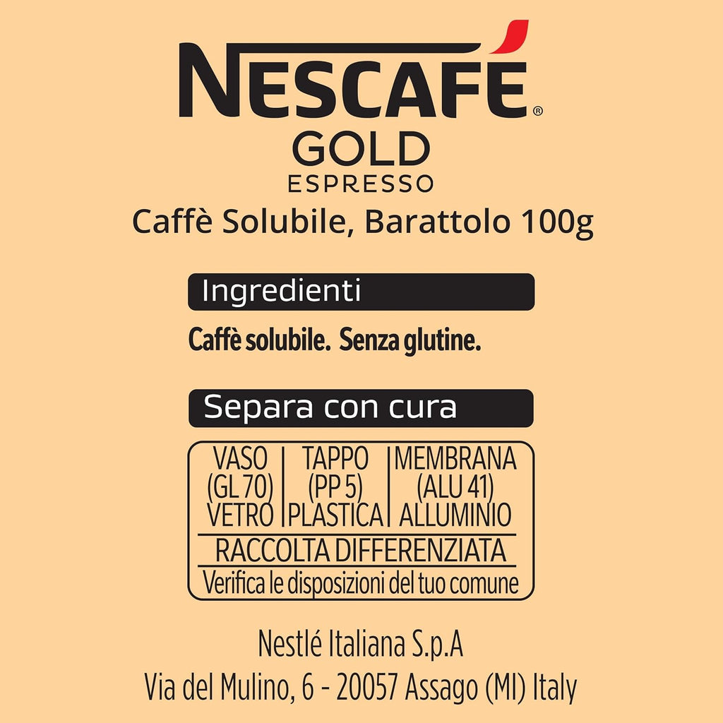 NESCAFÉ gold espresso Italian instant coffee, rich crema,100% arabica, 100g / قهوة اسبريسو سريعة التحضير من نسكافيه، كريمة غنية، 100% ارابيكا، برطمان 100 غرام