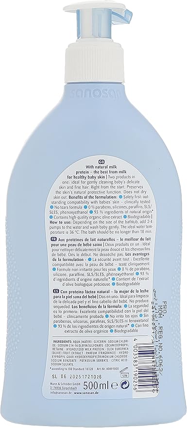 Sanosan Nappy Rash Cream 150 ml + Sanosan Baby Bath & Shampoo 500 ml + Soap Free / كريم لطفح الحفاض من سانوسان 150 مل + شامبو استحمام للاطفال من سانوسان 500 مل